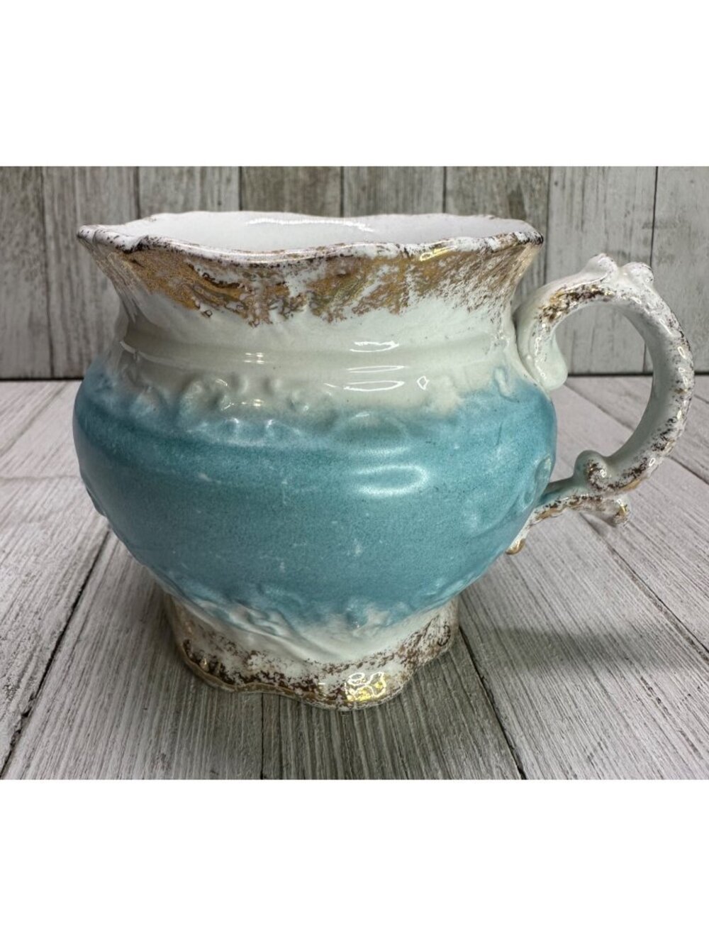 Vtg W.H Grindley &Co England Creamer Pitcher Porcelain Blue White Gold 3.5" Tall